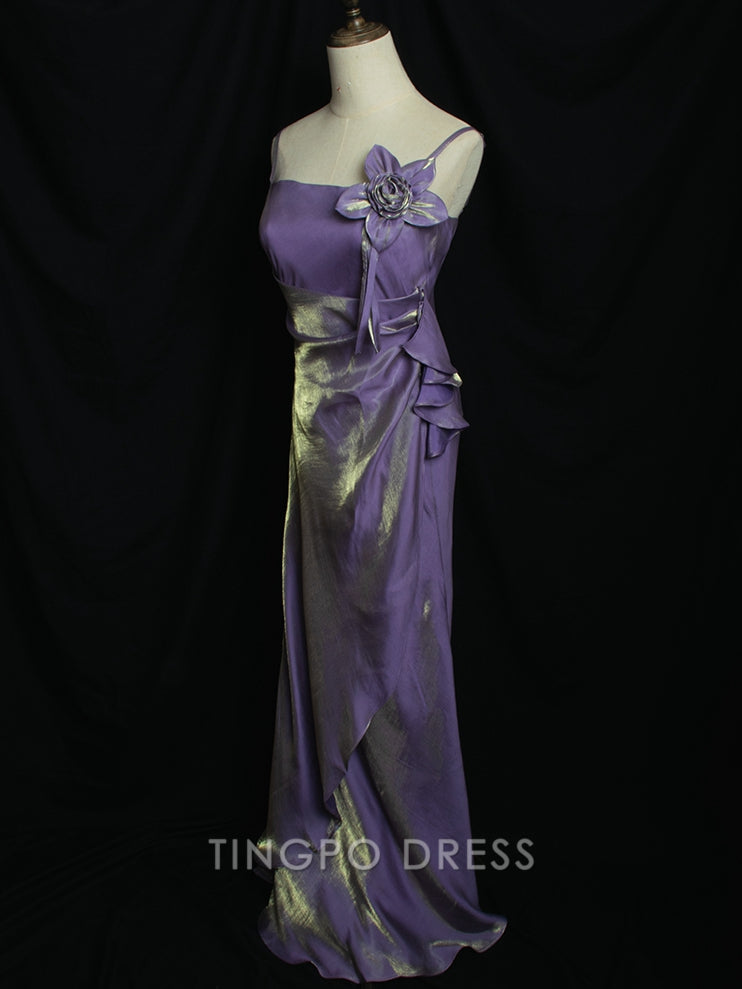 TingPo Wholesale Elegant Purple Vintage Floral Embellished Sheath Gown Evening Dress
